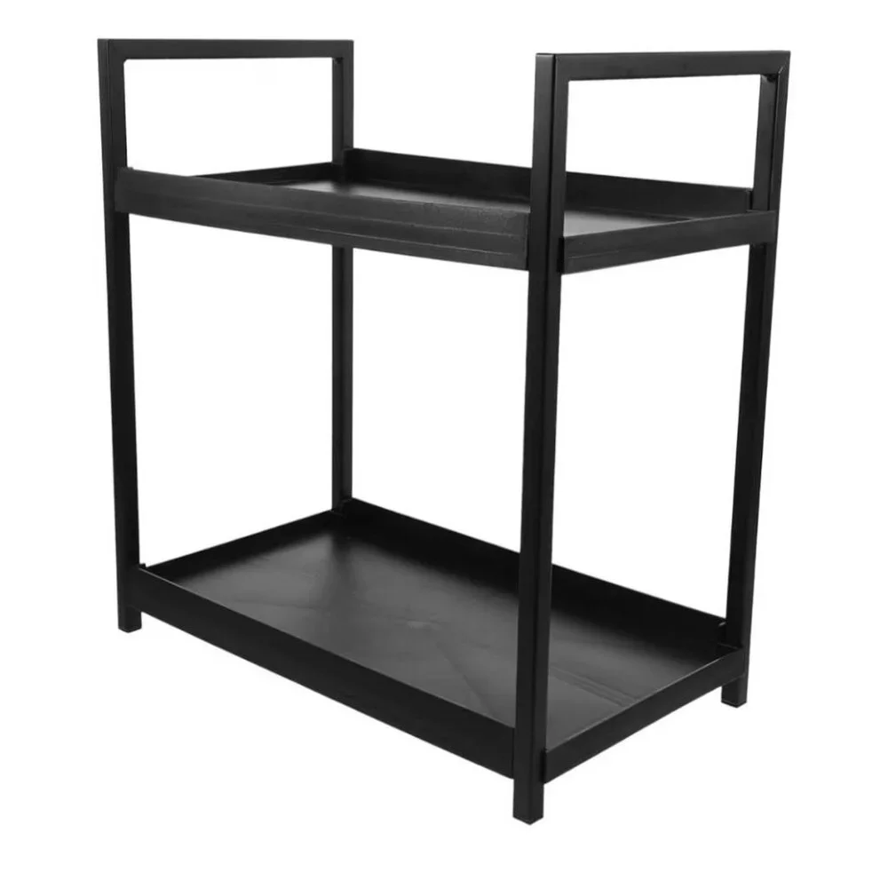 Two-Tier Black Metal/Plastic Storage Organizer For Vanity & Bathroom Countertop